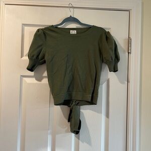 Francesca's Olive Green Puff Sleeve Blouse